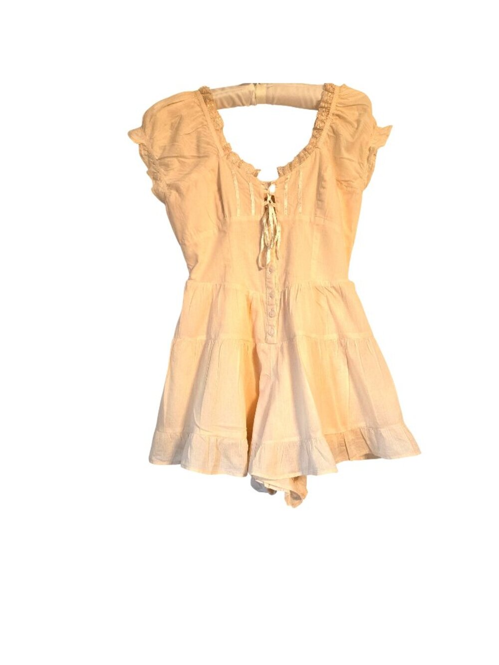Urban Outfitters Lilly Peasant Corset Front Coquette Romper Butter Yellow Small